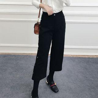 Buttoned Capri Wide Leg Pants