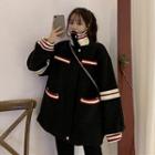 Striped Turtle-neck Long-sleeve Jacket Black - One Size