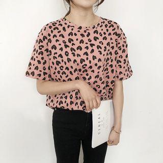 Leopard Short-sleeve T-shirt Gray - One Size