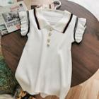 Cap-sleeve Embellished Knit Top