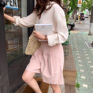 Band-waist A-line Wide-leg Shorts