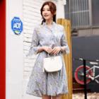 Gathered-waist Flower Pattern Shirtdress