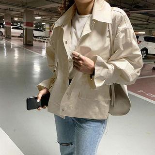 Snap-button Cotton Jacket Light Beige - One Size