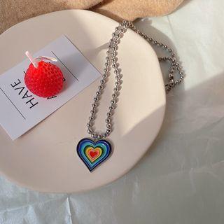 Heart Pendant Necklace 1 Pc - Red & Yellow & Blue & Green - One Size