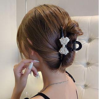 Bow Faux Pearl Hair Clamp Pearl Hair Clip - Black - One Size