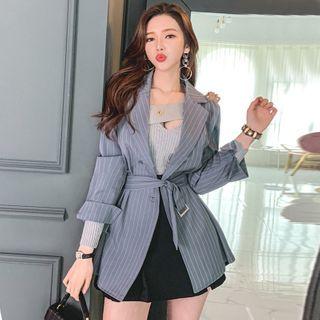 Striped Belted Blazer