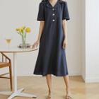 Sailor-collar Ruffled Stitched Long Dress