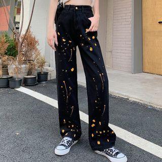 Paint Splatter Print Wide Leg Jeans