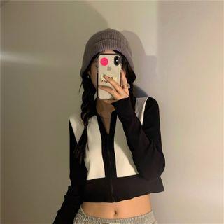 Long-sleeve Color-block Zip Top
