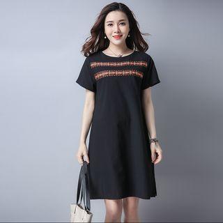Embroidered Linen Short-sleeve T-shirt Dress