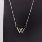 Letter W Rhinestone Pendant Necklace 1 Pc - Necklace - Silver - One Size