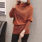 Striped Batwing-sleeve Knit Top