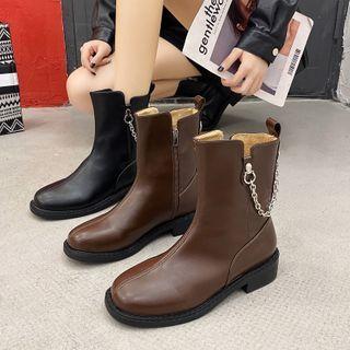 Block Heel Chain Short Boots