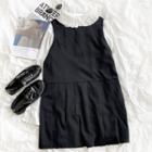 Bell-sleeve Ruffle Trim Shirt / Sleeveless Plain Dress