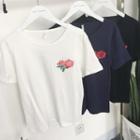 Rose Embroidered Short-sleeve T-shirt