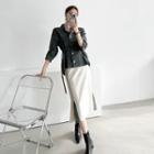 Slit-side Contrast-trim Midi Skirt