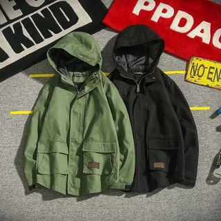 Adhesive Strap Cuff Hooded Jacket