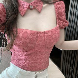 Short-sleeve Slim-fit Top Rose Pink - One Size