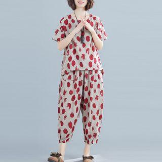 Set: Short-sleeve Dotted Top + Dotted Harem Pants