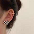 Checkerboard Heart Stud Earring 1 Pair - Check - Black & White - One Size