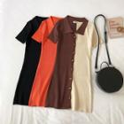 Two Tone Single-breasted Short-sleeve Knit Sheath Dress