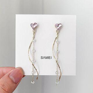 Faux Crystal Heart Swirl Fringed Earring 1 Pair - As Shown In Figure - One Size