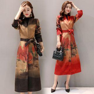 Long Print Tie-waist Coat