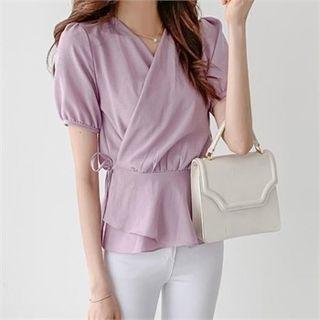 Puff-sleeve A-line Wrap Blouse