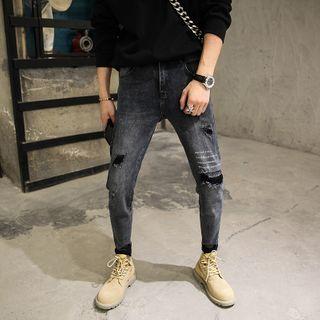 Lettering Distressed Skinny Jeans