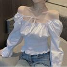 Off-shoulder Bell-sleeve Blouse White - One Size