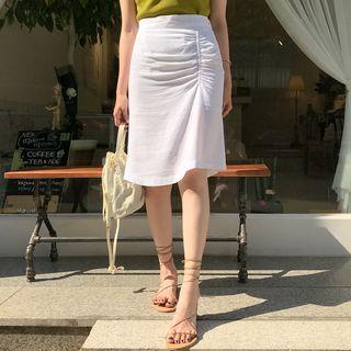 Shirred Linen Blend Skirt