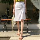 Shirred Linen Blend Skirt