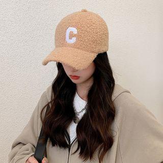 Letter C Applique Shearling Baseball Cap