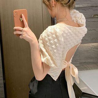 Short-sleeve Open-back Textured Top