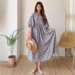 V-neck Ethic-pattern Long Dress
