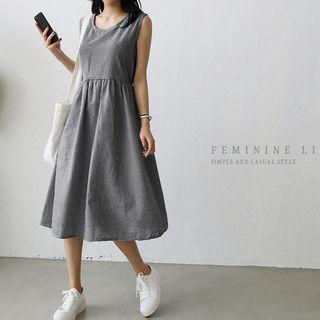 Sleeveless Tie-waist Gingham Midi Dress
