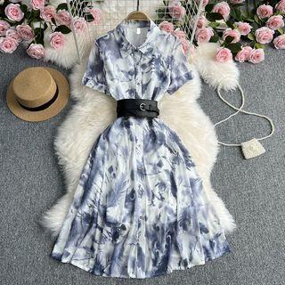 Print Mesh Empire Dress
