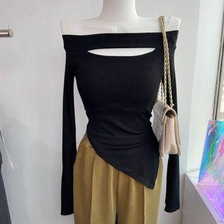 Off Shoulder Plain Cutout Cropped Top