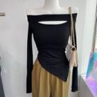 Off Shoulder Plain Cutout Cropped Top