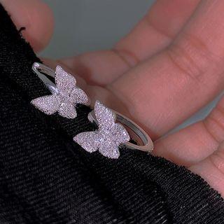 Rhinestone Butterfly Hoop Earring Hoop Earring - 1 Pair - Silver - One Size