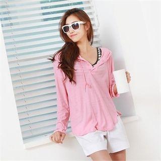 Hooded Half-placket Cotton Top