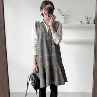 Mock Two Piece Ruffle Hem Dress