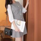 3/4-sleeve Faux-pearl Houndstooth Shirtdress