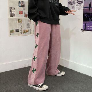 Cactus Embroidered Panel Straight-cut Pants