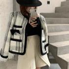 Contrast Trim Bow Accent Plaid Boleros / Asymmetrical Mini Skirt