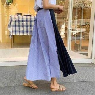 Pleated-front Stripe Back Maxi Skirt
