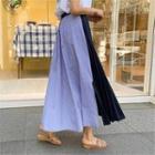 Pleated-front Stripe Back Maxi Skirt