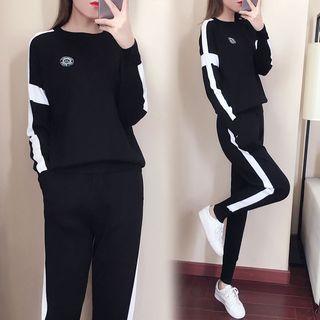 Set: Color Block Sweater + Knitted Sweatpants