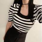 Puff Sleeve Striped Knit Top