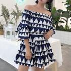 Set: Printed Off-shoulder Top + Wide Leg Shorts